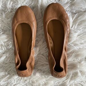 Tory Burch Eddie Ballet Flats Brown Tan Leather Size 8
